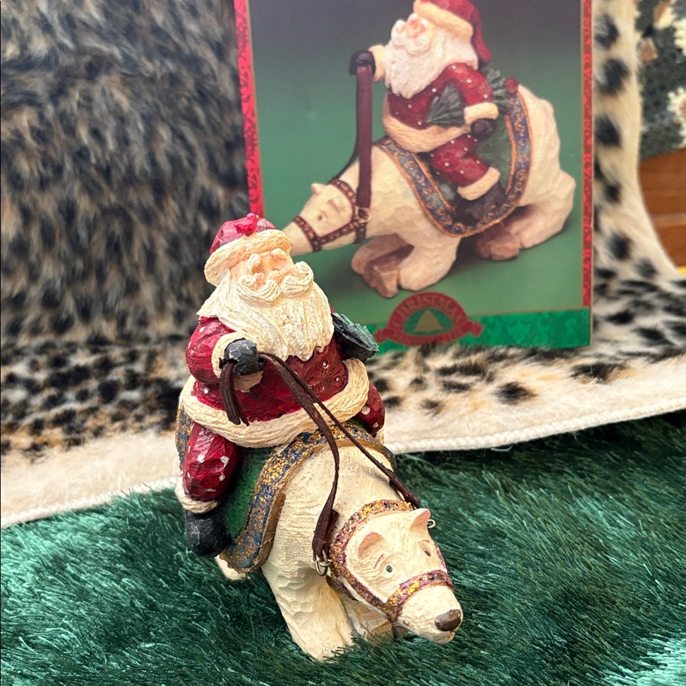 Vintage But NIB Wonderland Santa Collection Wood Carved Santa On Polar Bear